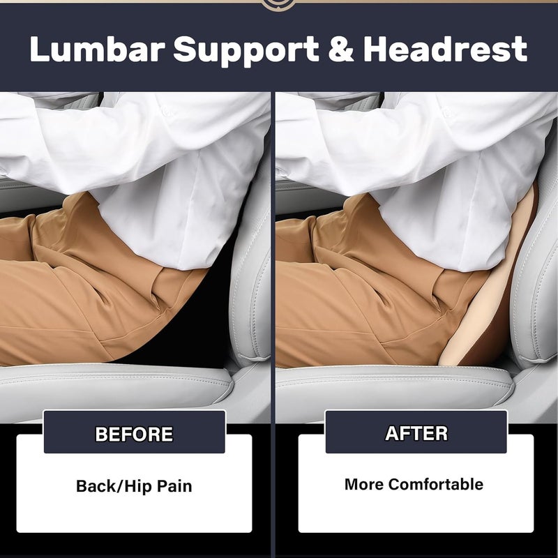 Coverado Lumbar Support and Headrest Pillow for Car, Memory Foam Ergonomic Head Neck Support Pillow for Driving Seat, Back Support and Pain Relief, Seat Cushion for Car, Driver, Office - Image 4